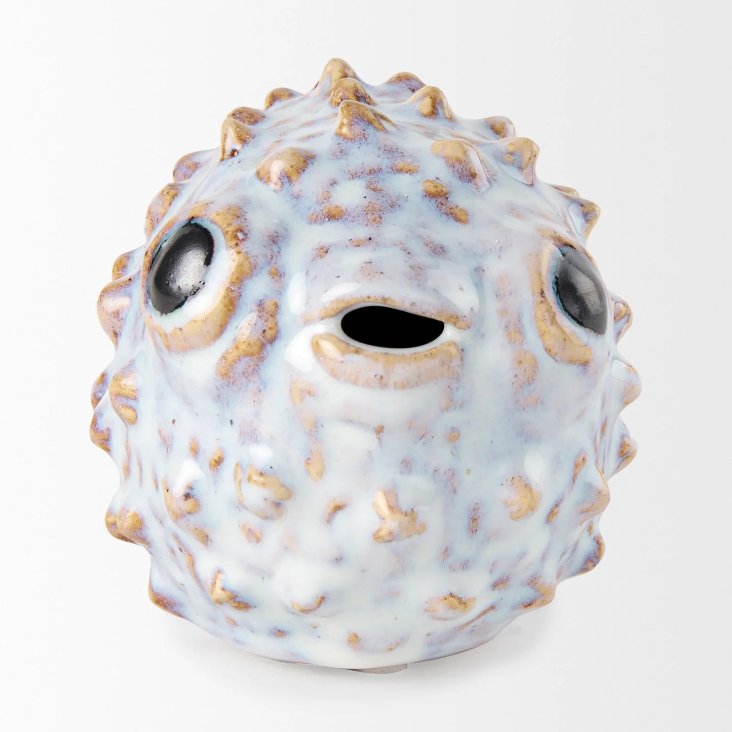 Spike Ceramic Puffer Fish Decor – Coastal Nautical Accent with Textured Detailing & Elegant Gold Accents
