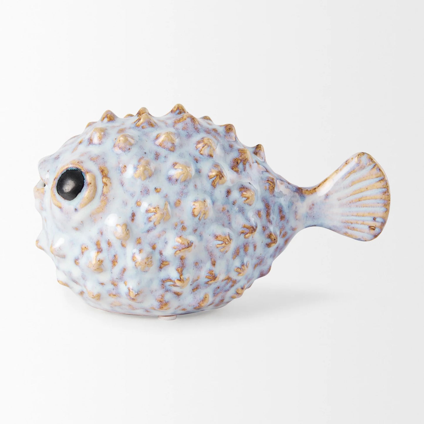 Spike Ceramic Puffer Fish Decor – Coastal Nautical Accent with Textured Detailing & Elegant Gold Accents