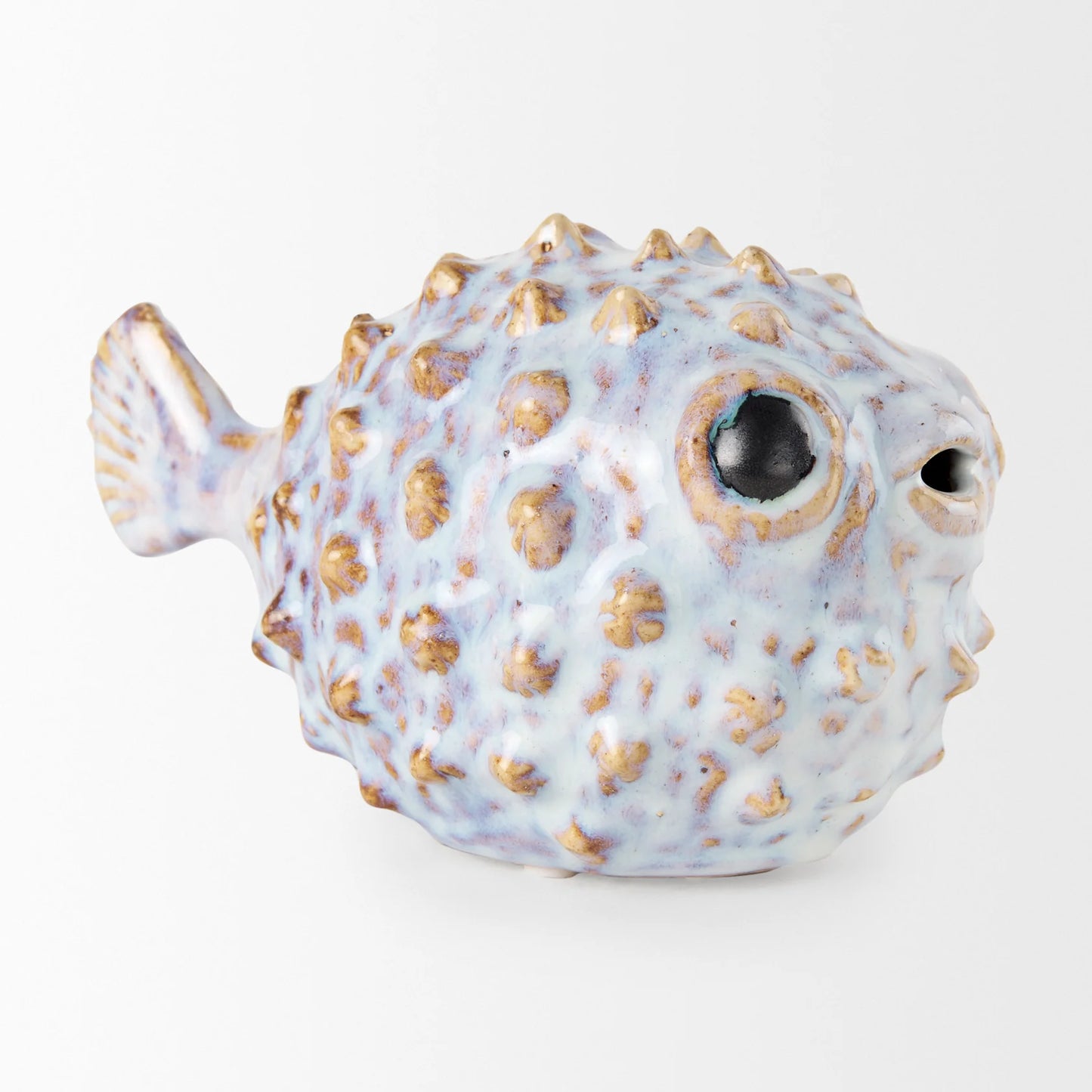Spike Ceramic Puffer Fish Decor – Coastal Nautical Accent with Textured Detailing & Elegant Gold Accents