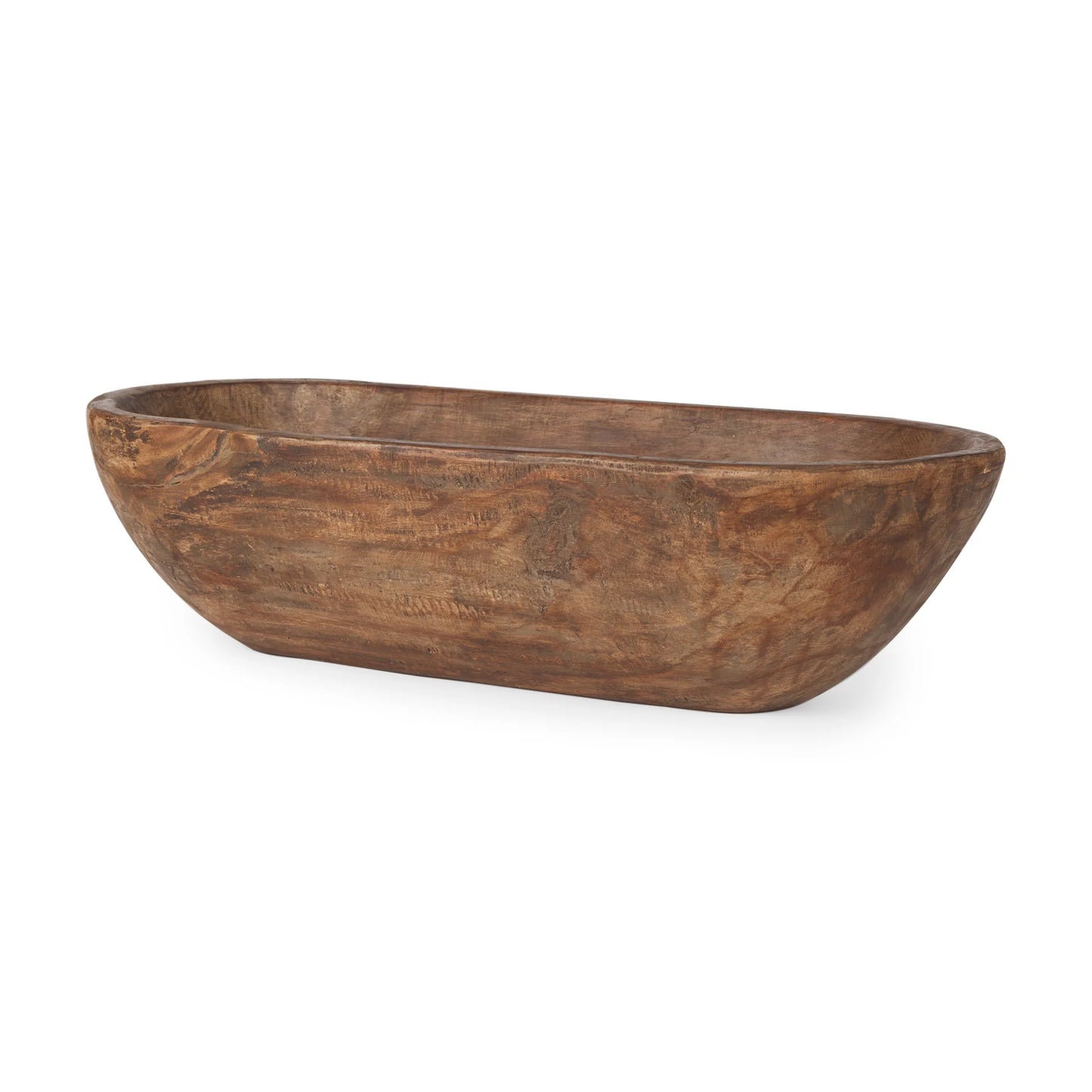 Athena Extra Large Hand-Carved Oblong Bowl in Medium Brown - Eco-Friendly Reclaimed Wood Design