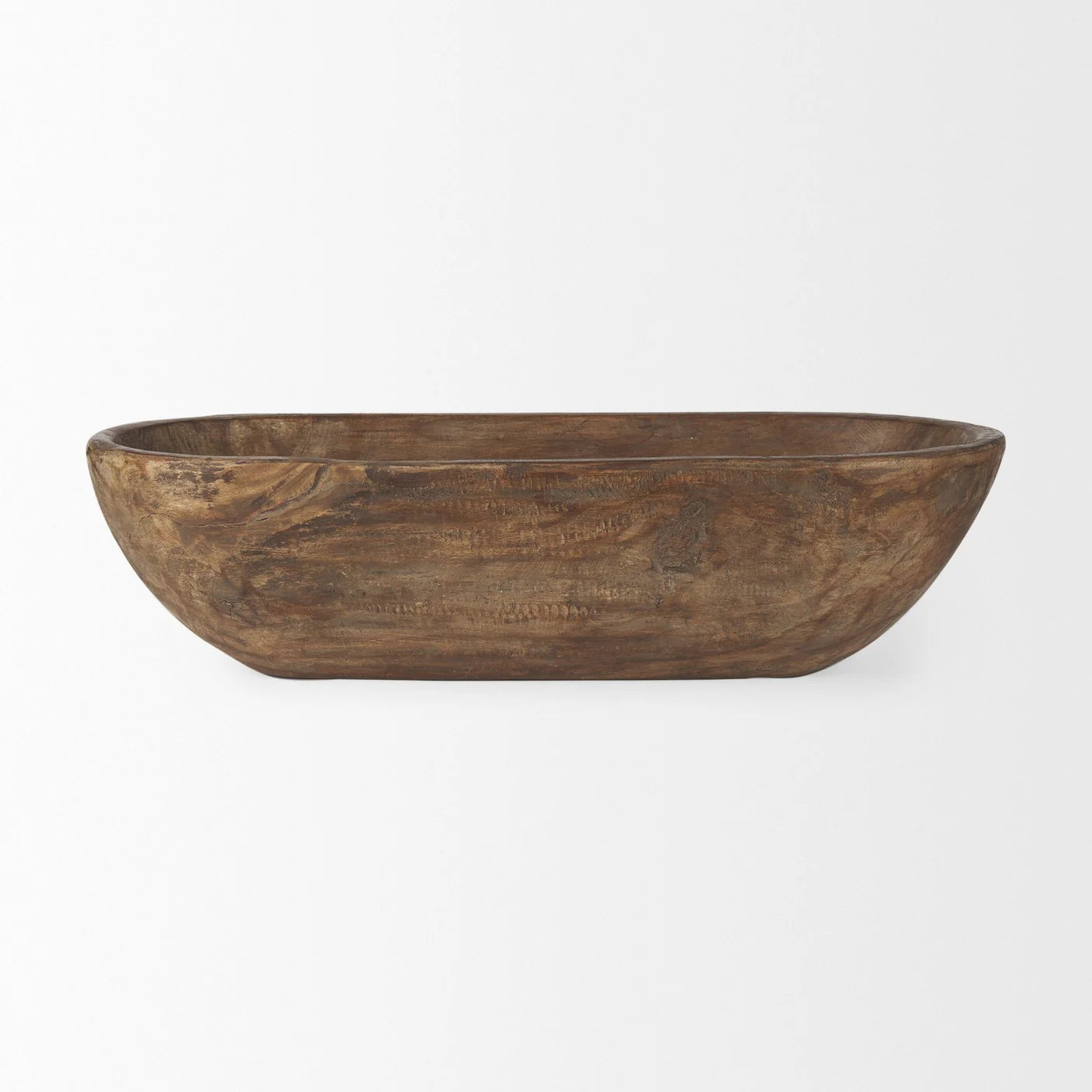Athena Extra Large Hand-Carved Oblong Bowl in Medium Brown - Eco-Friendly Reclaimed Wood Design