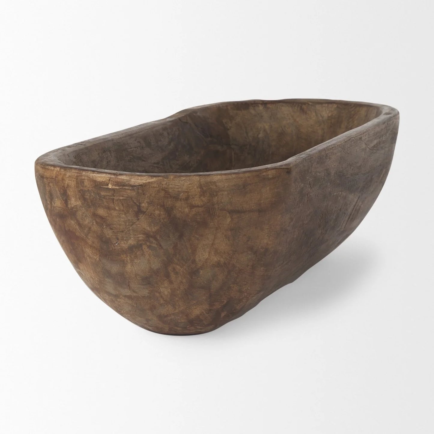 Athena Extra Large Hand-Carved Oblong Bowl in Medium Brown - Eco-Friendly Reclaimed Wood Design