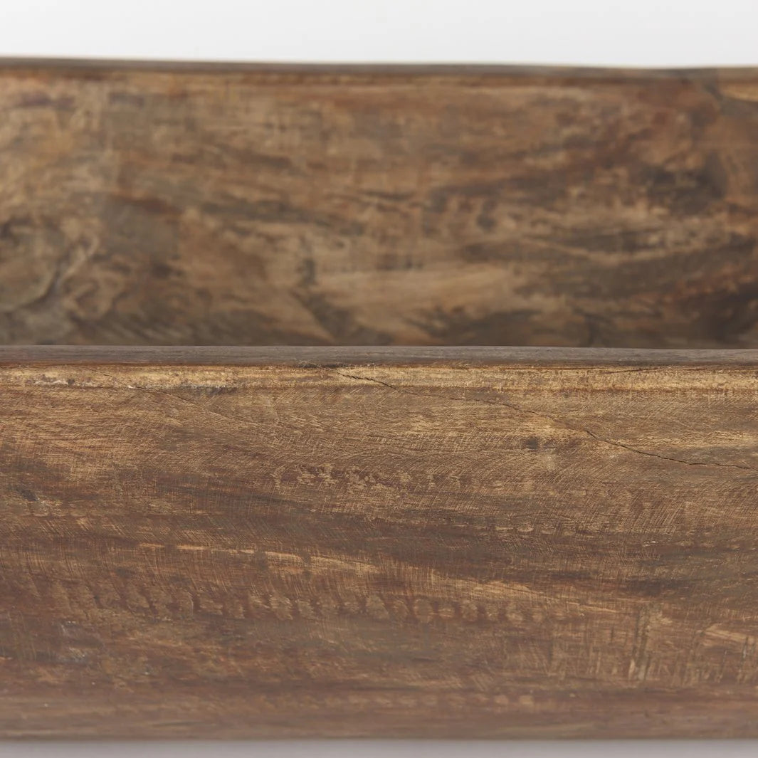 Athena Extra Large Hand-Carved Oblong Bowl in Medium Brown - Eco-Friendly Reclaimed Wood Design