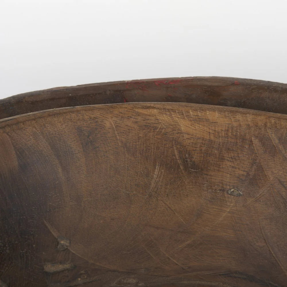 Nikita Stylish Set of 2 Large Reclaimed Wood Bowls in Rich Medium and Dark Brown Stains