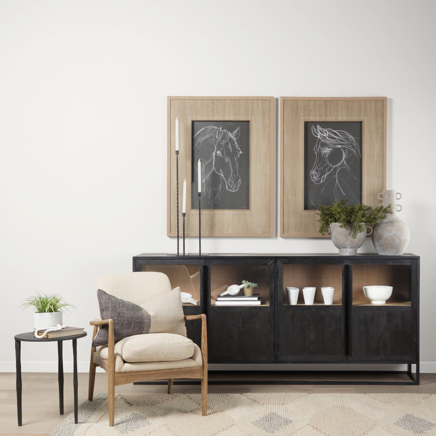 Sloan Black Wood Sideboard with Black Metal Frame for a Sleek and Modern Storage Solution