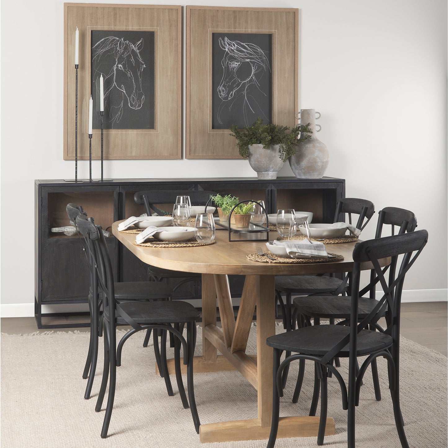 Etienne I Black Solid Wood Seat with Black Iron Frame Dining Chair - Set of 2, Modern and Durable Seating