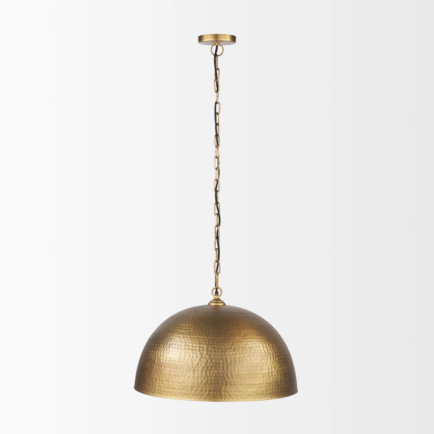 Karina Pendant Light – Nostalgic Hammered Dome Design with Antique Brass Finish for Modern Spaces – 24" Round Brass-tone Metal