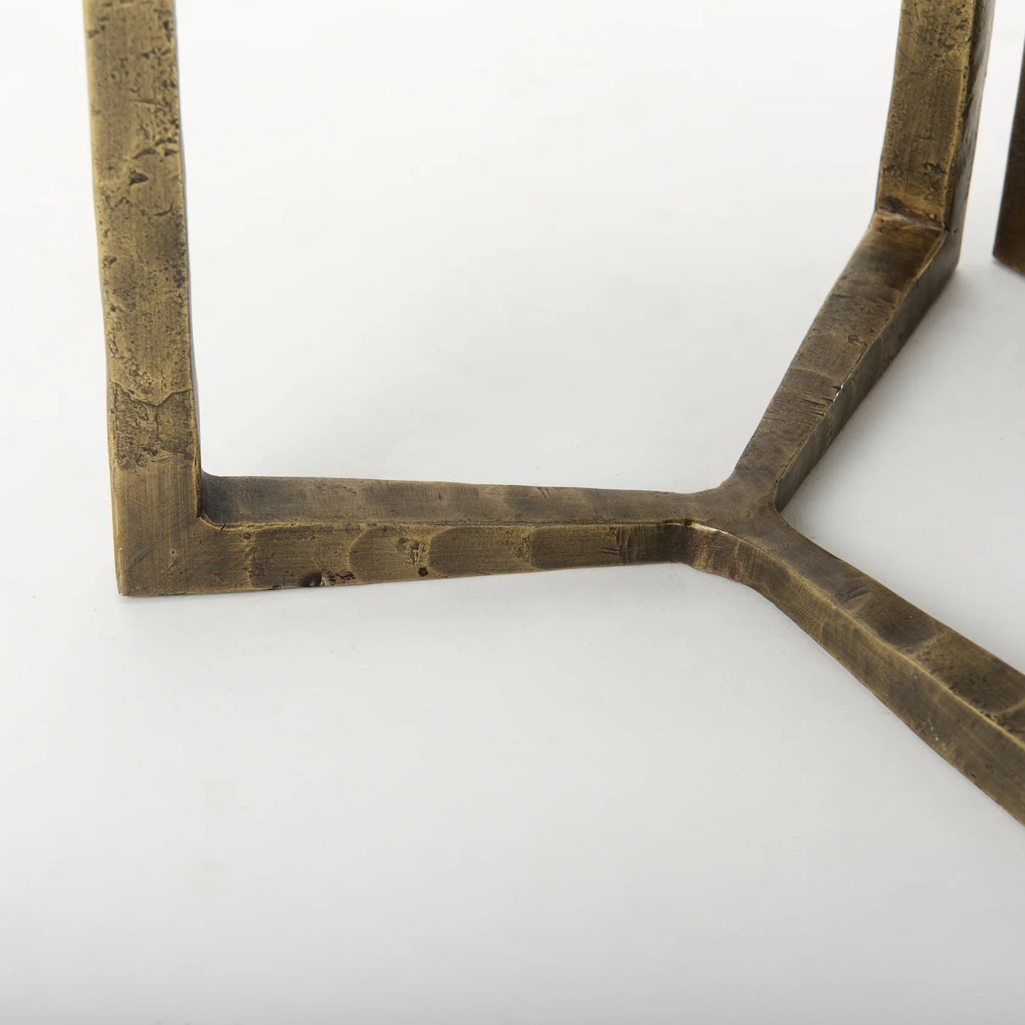Atticus Nesting Side Tables – Modern Accent Tables with Textured Finish for Contemporary Spaces – Black Wood & Antiqued Gold Hammered Metal – Set of 2