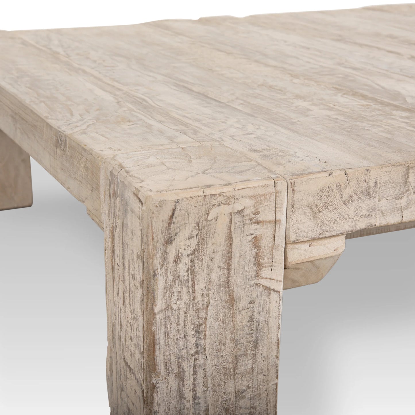 McArthur Coffee Table – Chunky Square Design in Reclaimed Wood with a Whitewash Finish for Modern Farmhouse Elegance