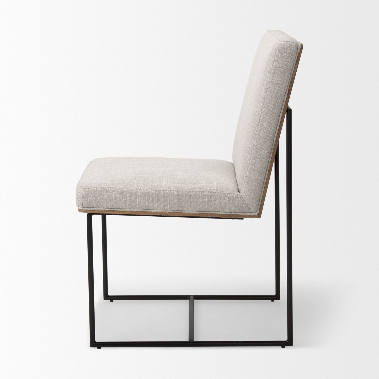 Stamford Beige Upholstered Dining Chair with Wood Back and Black Metal Frame