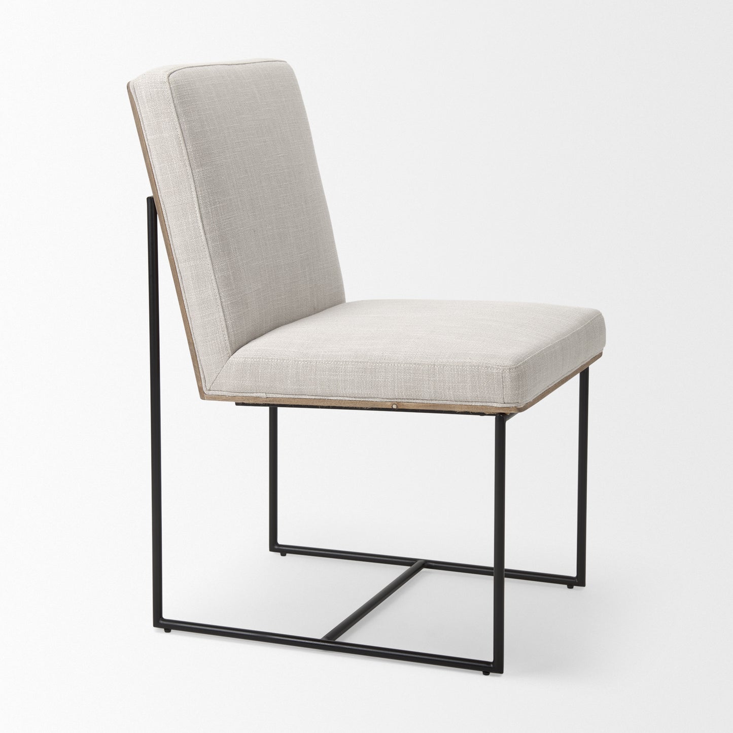 Stamford Beige Upholstered Dining Chair with Wood Back and Black Metal Frame