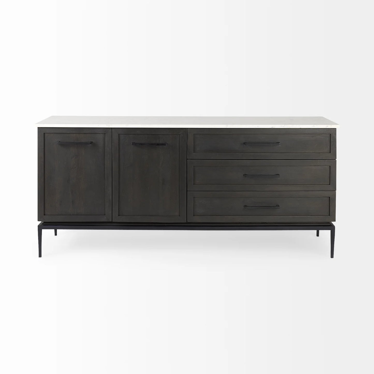 Divina Sideboard – Modern Marble-Top Elegance with Black-Brown Mango Wood & Ample Storage Space