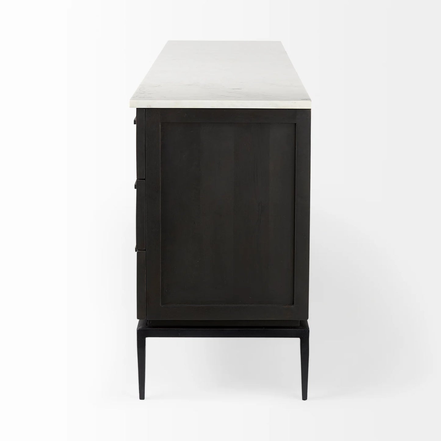 Divina Sideboard – Modern Marble-Top Elegance with Black-Brown Mango Wood & Ample Storage Space