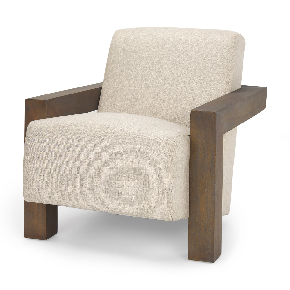 Sovereign Oatmeal Fabric Upholstered w Solid Wood Frame Accent Chair