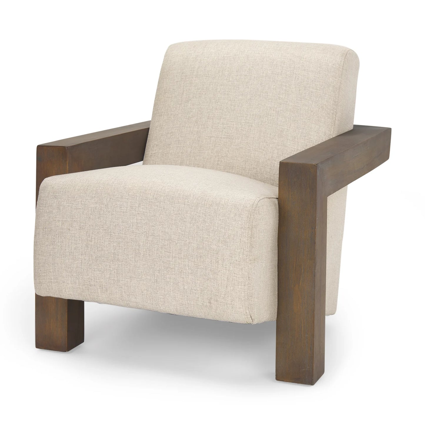 Sovereign Accent Chair: Elegant Hardwood Frame with Plush Cream Upholstery and Brown Wood, Offering Luxurious Comfort