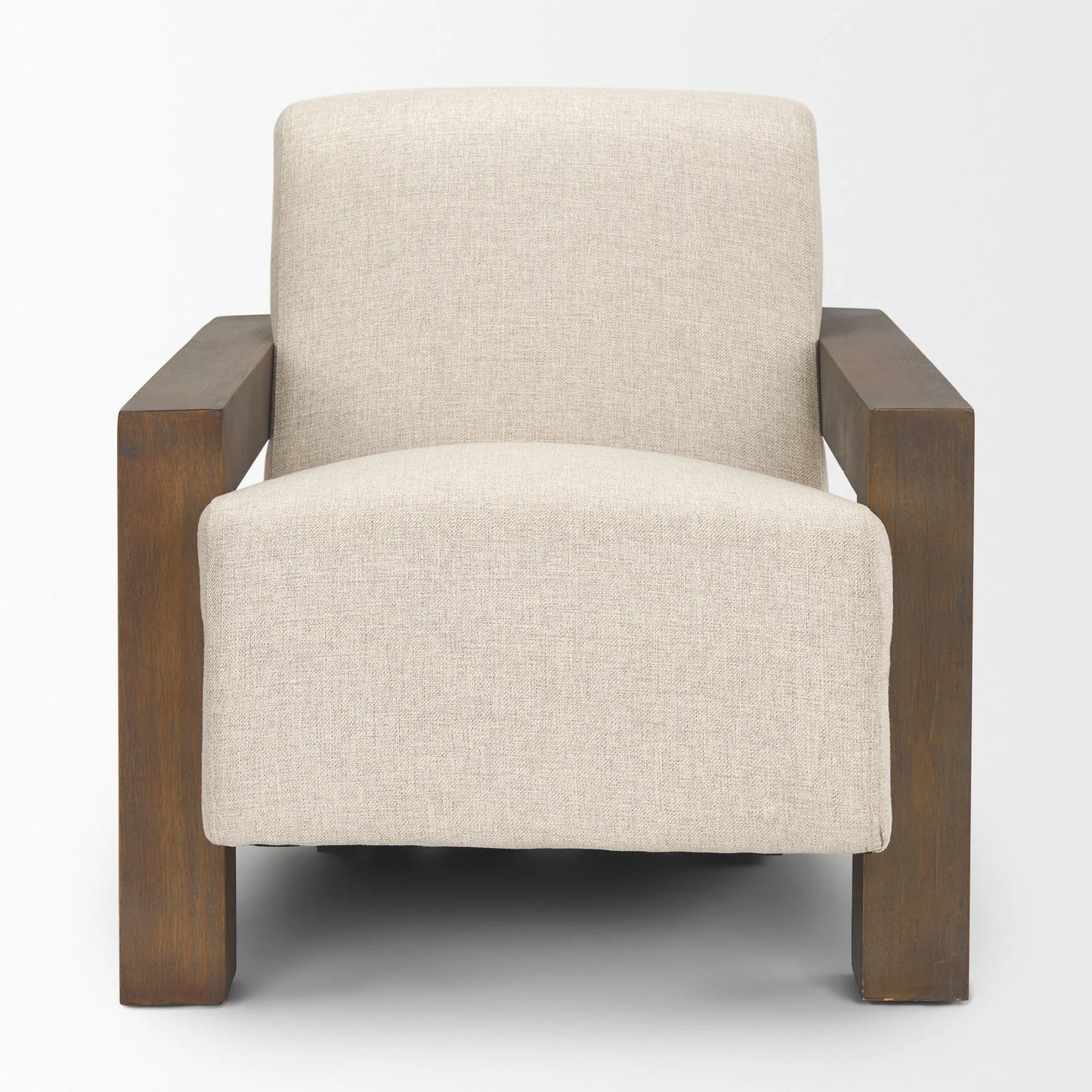 Sovereign Accent Chair: Elegant Hardwood Frame with Plush Cream Upholstery and Brown Wood, Offering Luxurious Comfort