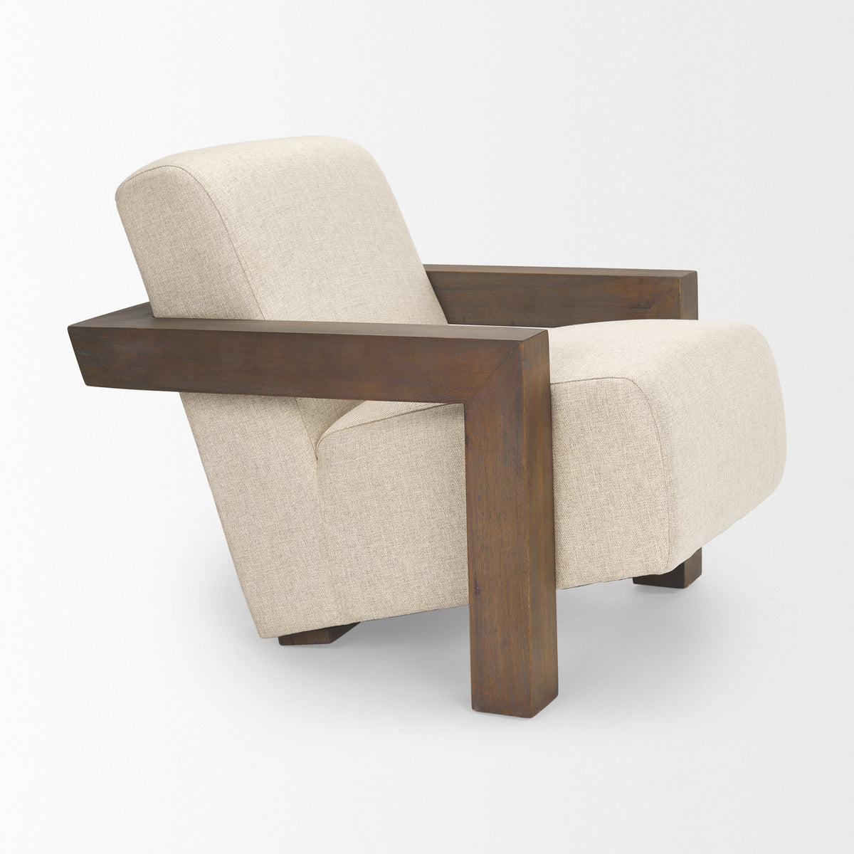 Sovereign Oatmeal Fabric Upholstered w Solid Wood Frame Accent Chair