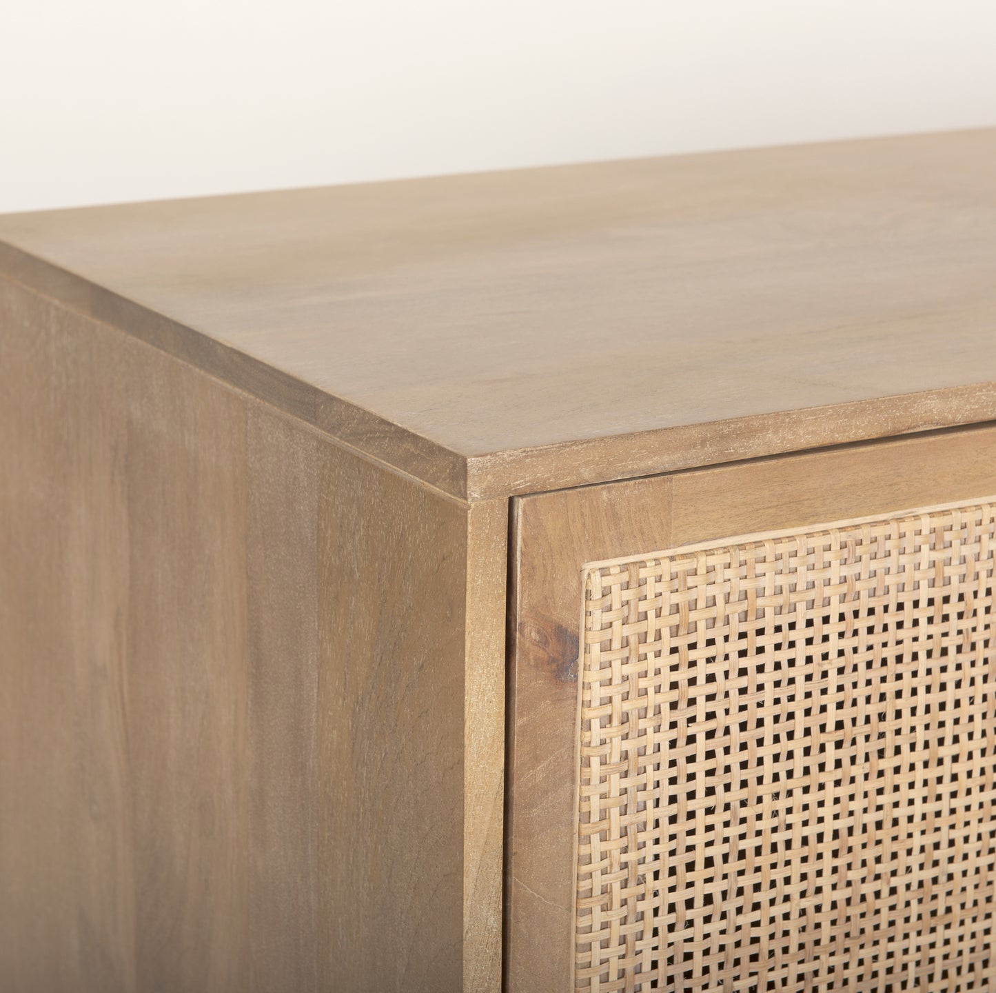 Grier Light Brown Solid Wood Sideboard with Cane Accents for a Stylish and Functional Storage Solution