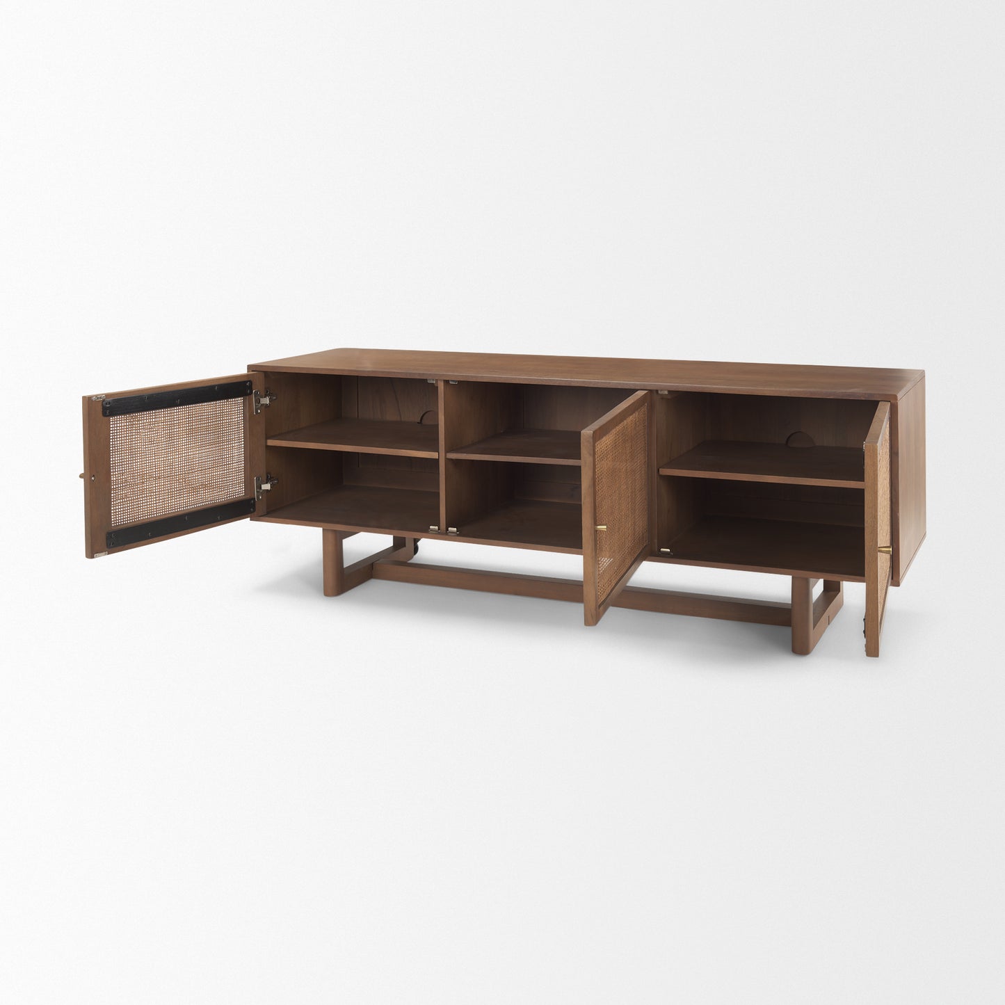 Grier Medium Brown Solid Wood with Cane Media Console - Elegant Design for Stylish Entertainment Spaces and Cozy Living Rooms