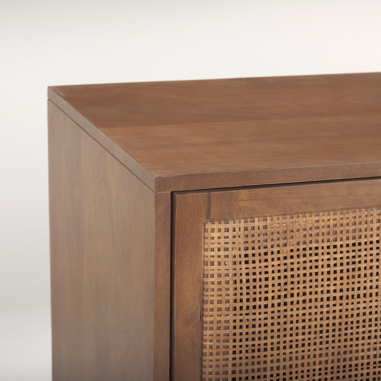 Grier Medium Brown Solid Wood with Cane Media Console - Elegant Design for Stylish Entertainment Spaces and Cozy Living Rooms