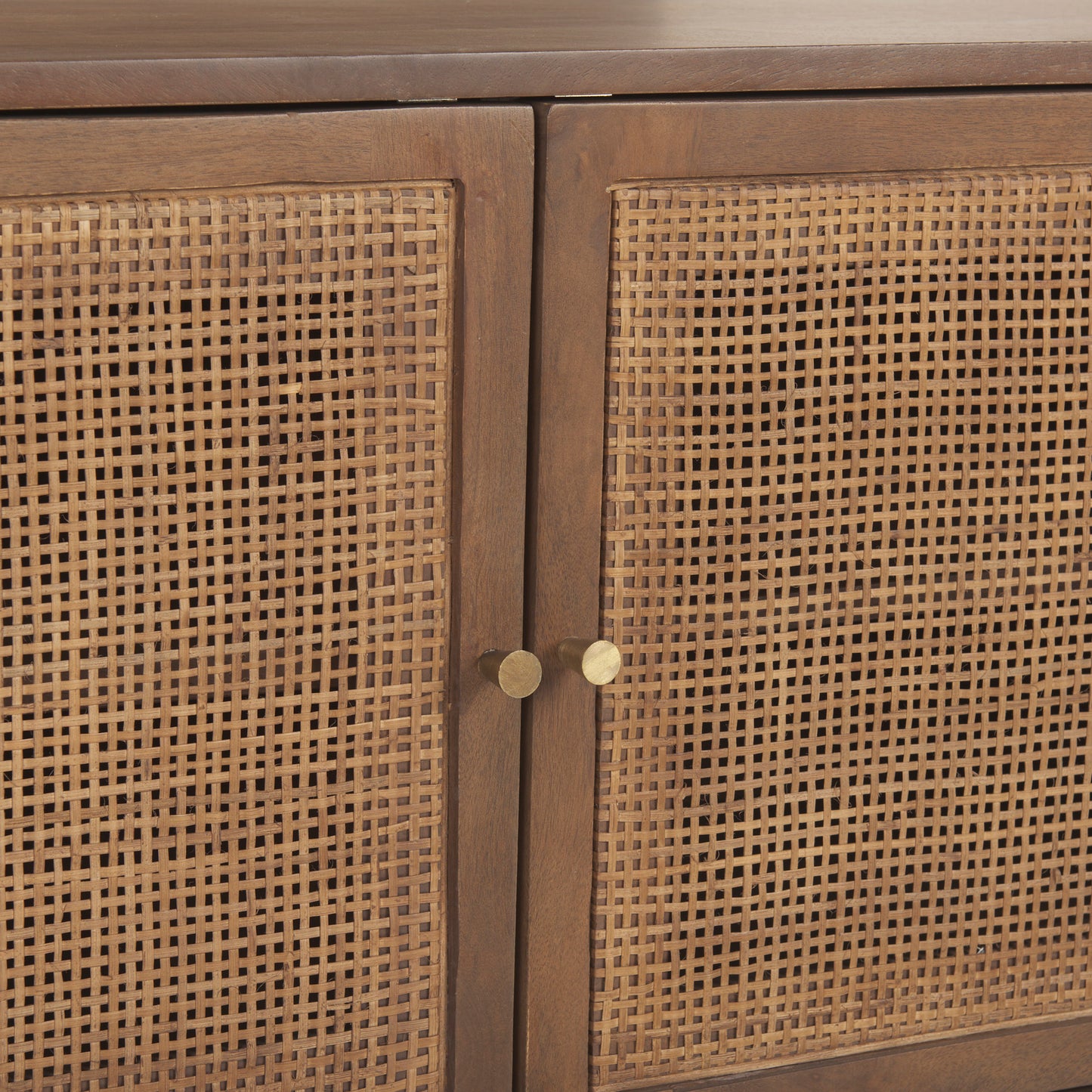 Grier Medium Brown Solid Wood with Cane Media Console - Elegant Design for Stylish Entertainment Spaces and Cozy Living Rooms