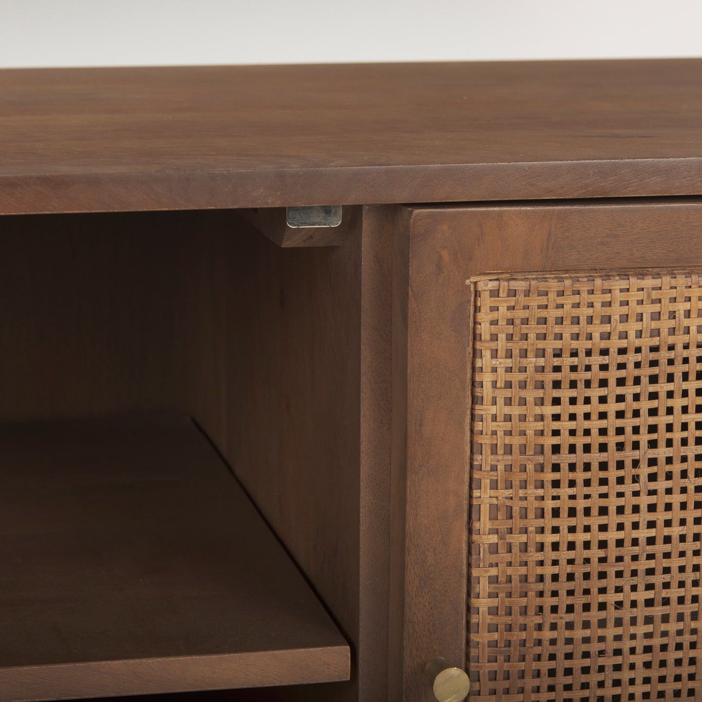 Grier Medium Brown Solid Wood with Cane Media Console - Elegant Design for Stylish Entertainment Spaces and Cozy Living Rooms