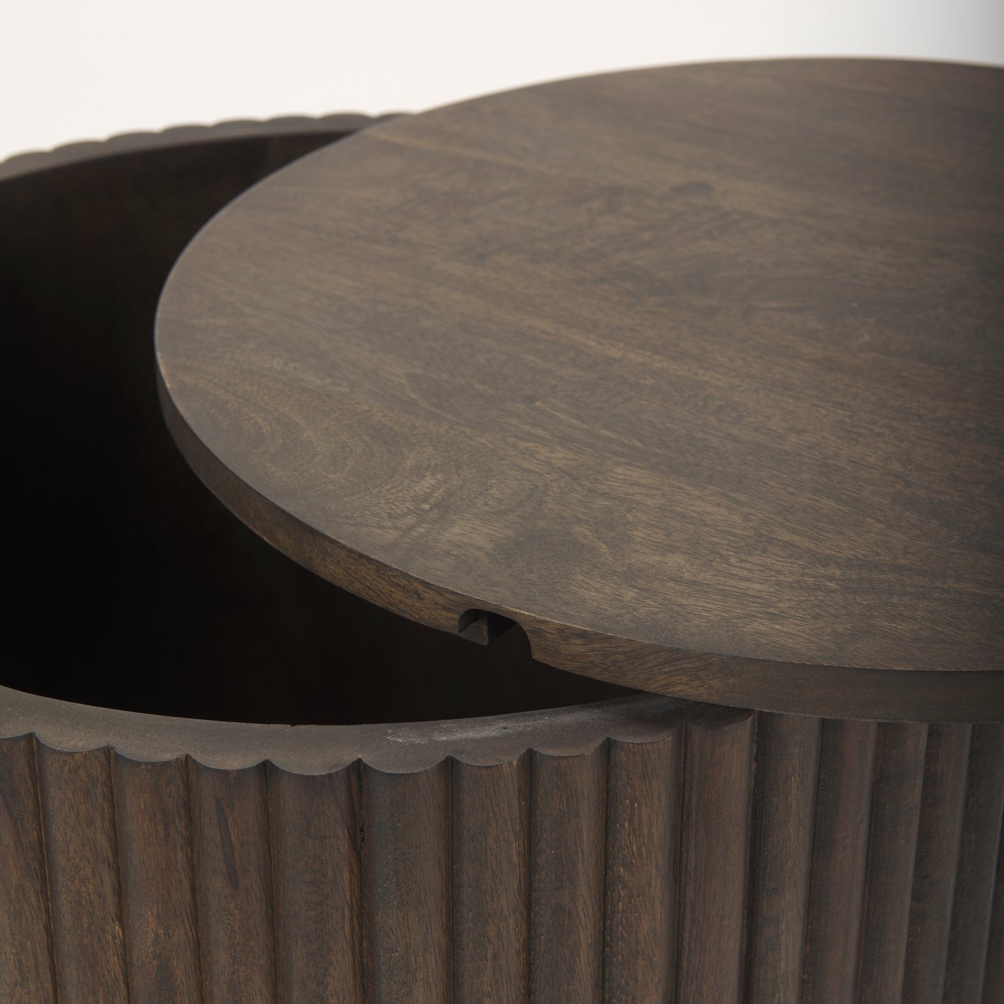Terra Dark Brown Wood Fluted Round Side Table - Elegant Design for Chic Living Rooms and Contemporary Decor