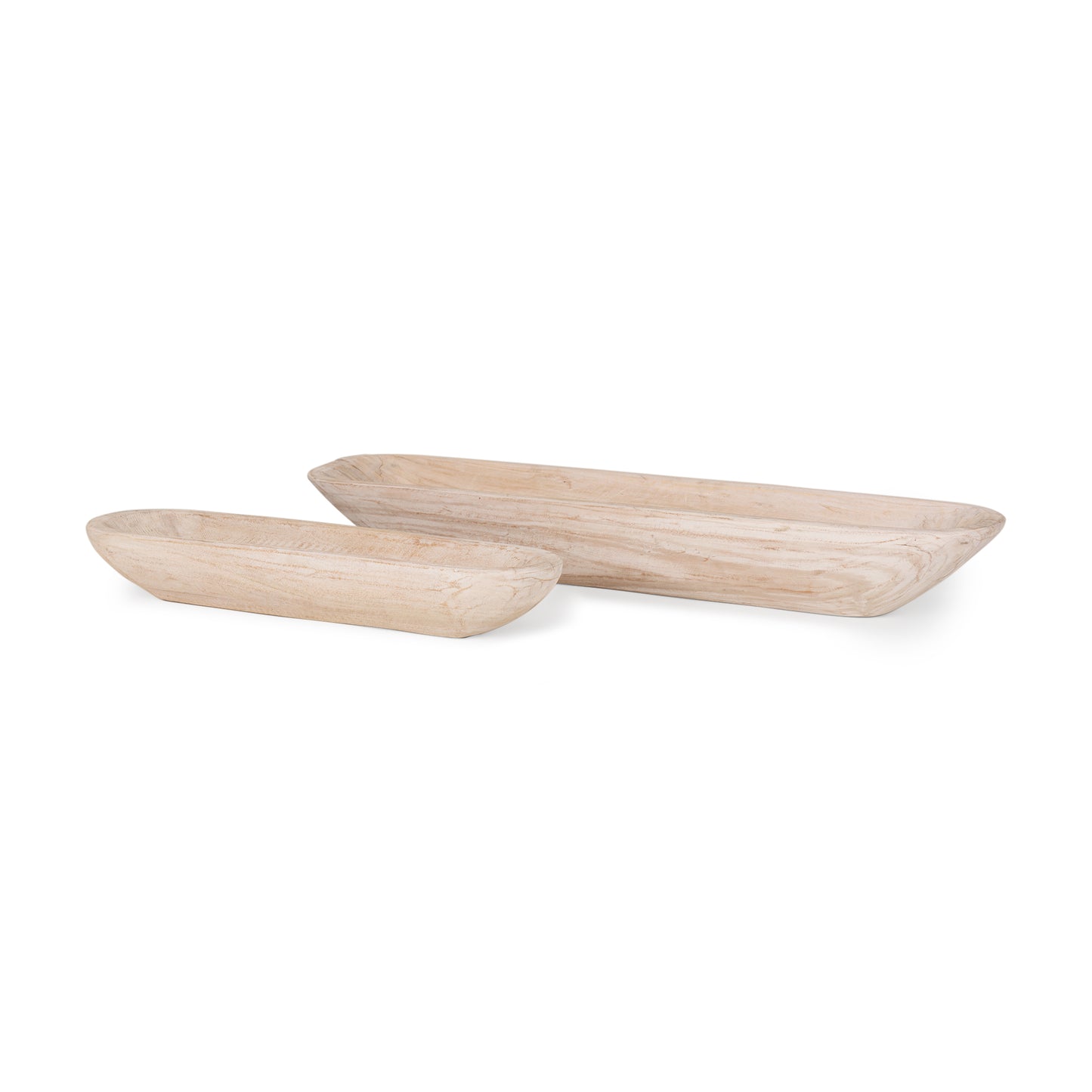 Athena Extra Large Hand-Carved Reclaimed Wood Trays in Medium Brown - Stylish Set of 2