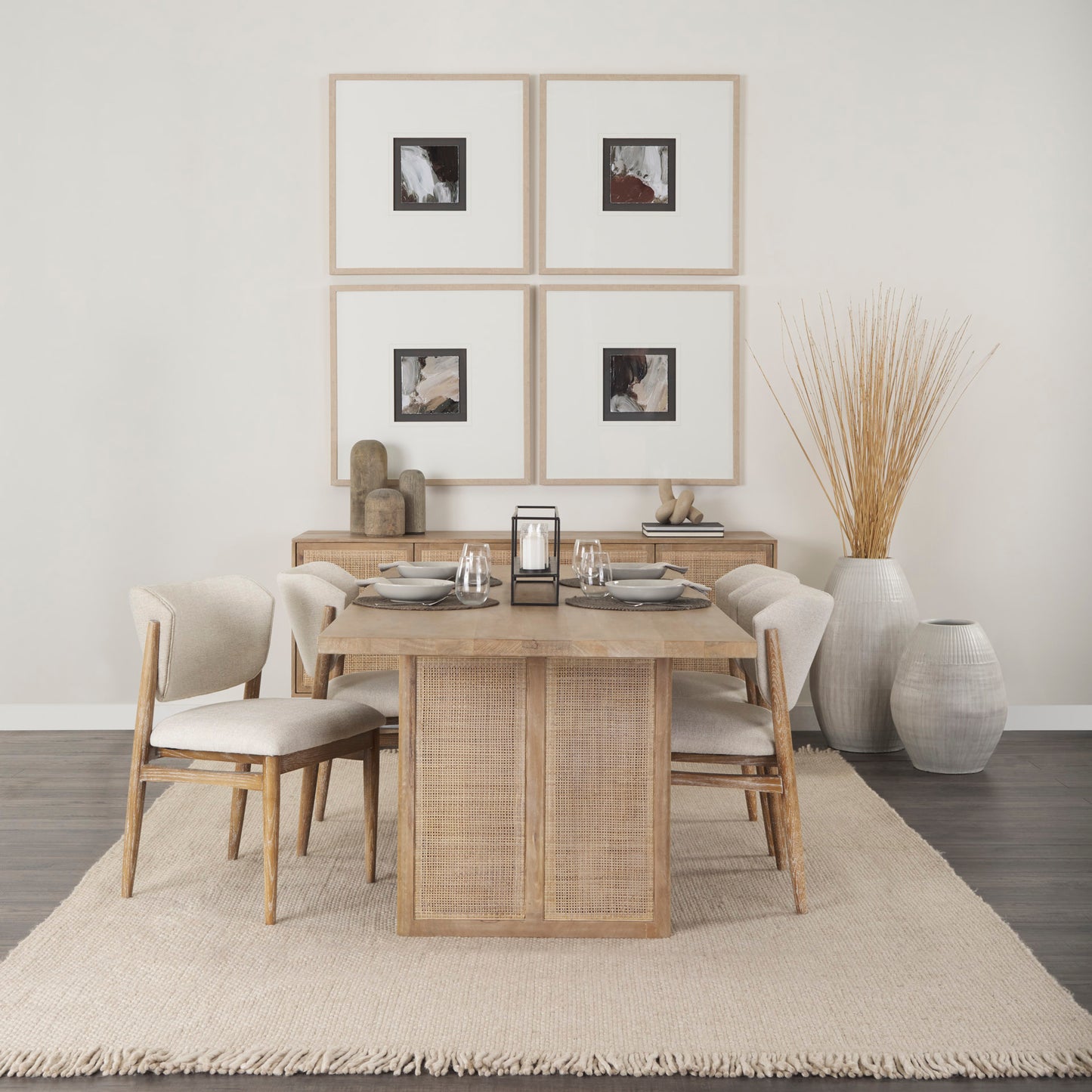 Grier 84" Light Brown Wood Dining Table with Cane Details