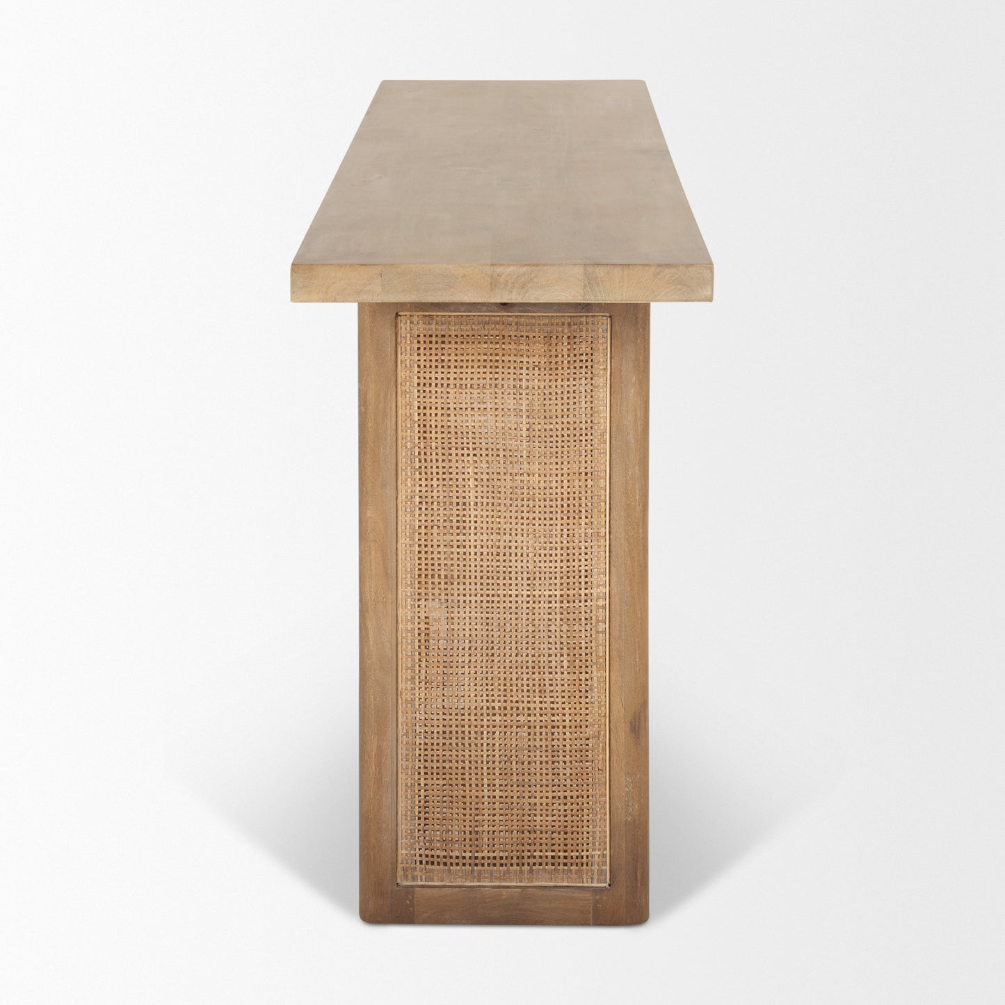 Grier Light Brown Solid Wood with Cane Accent Console Table - Elegant Design for Chic Entryways and Stylish Decor