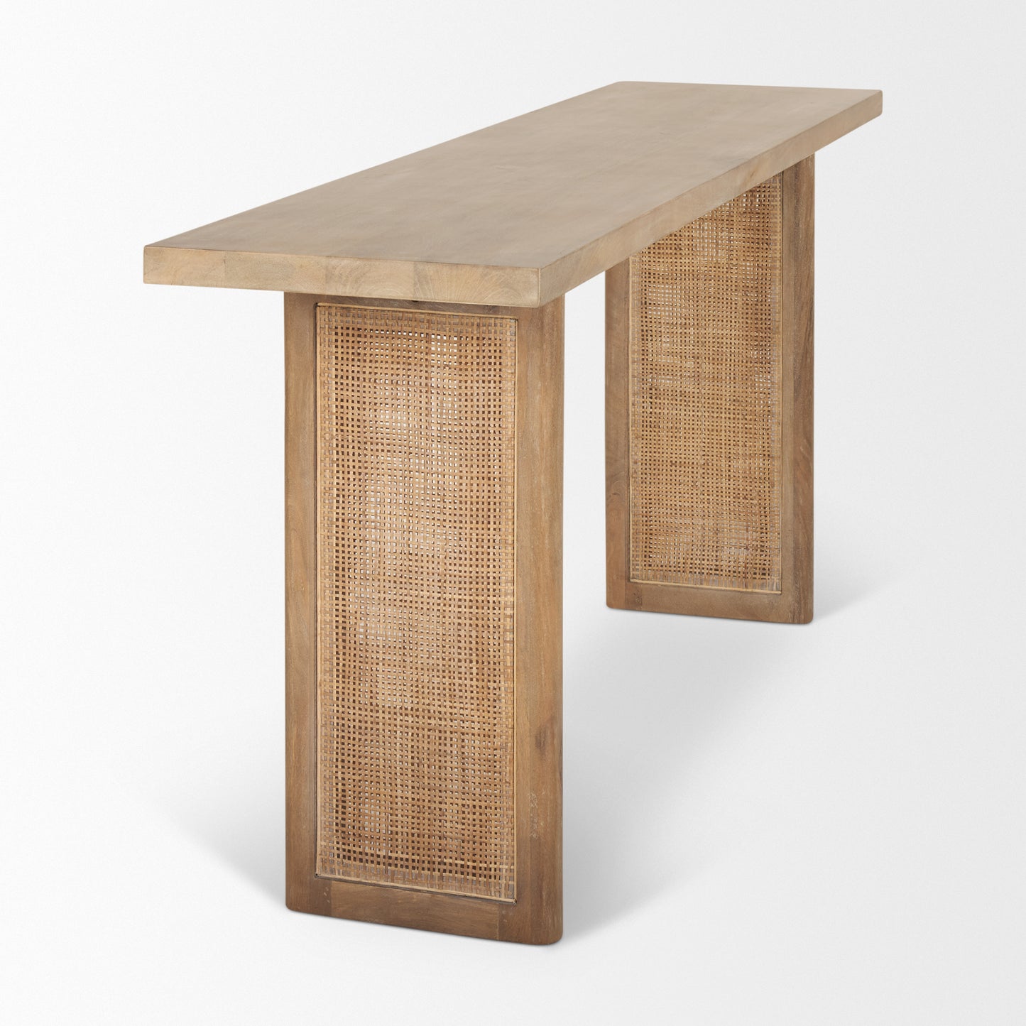 Grier Light Brown Solid Wood with Cane Accent Console Table - Elegant Design for Chic Entryways and Stylish Decor
