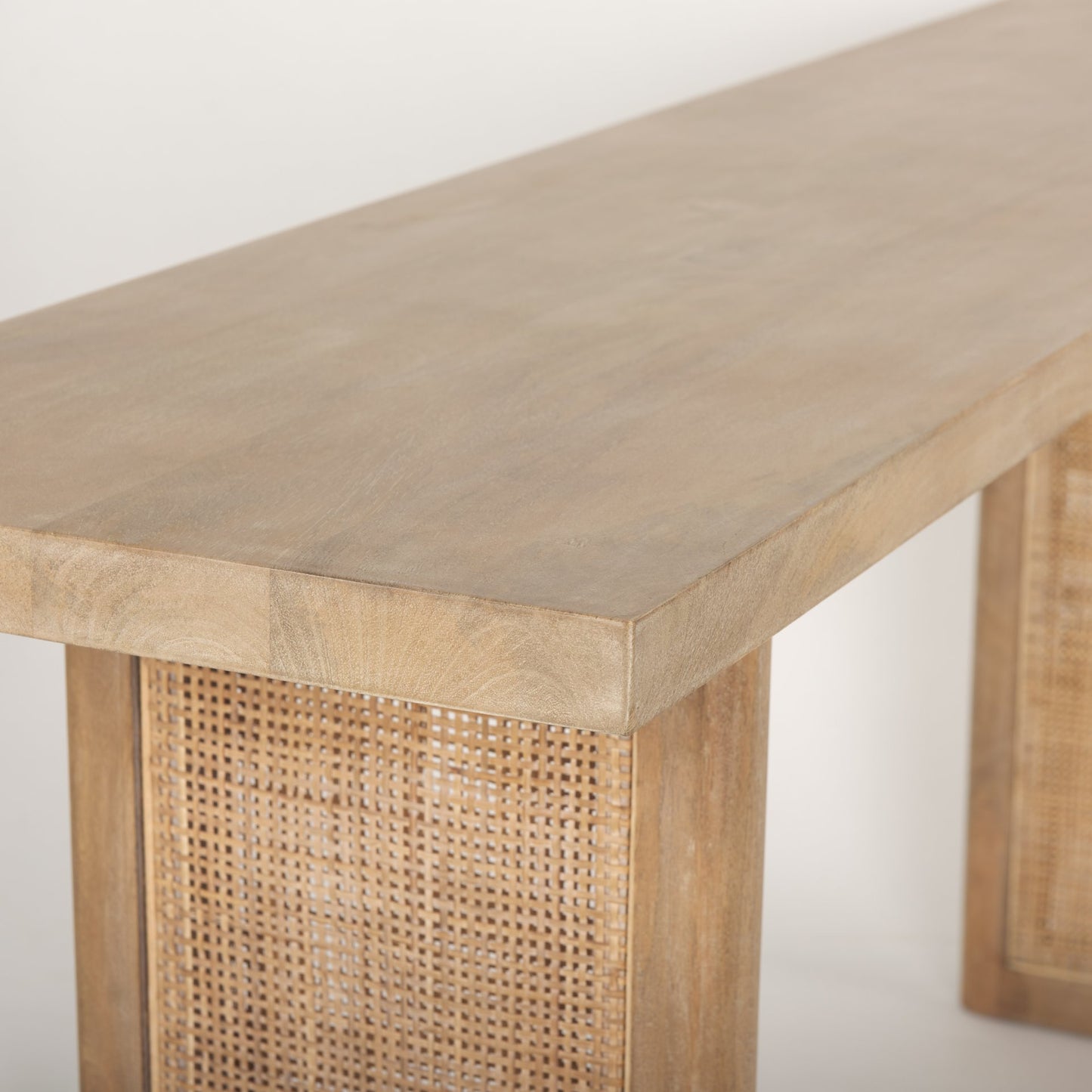 Grier Light Brown Solid Wood with Cane Accent Console Table - Elegant Design for Chic Entryways and Stylish Decor