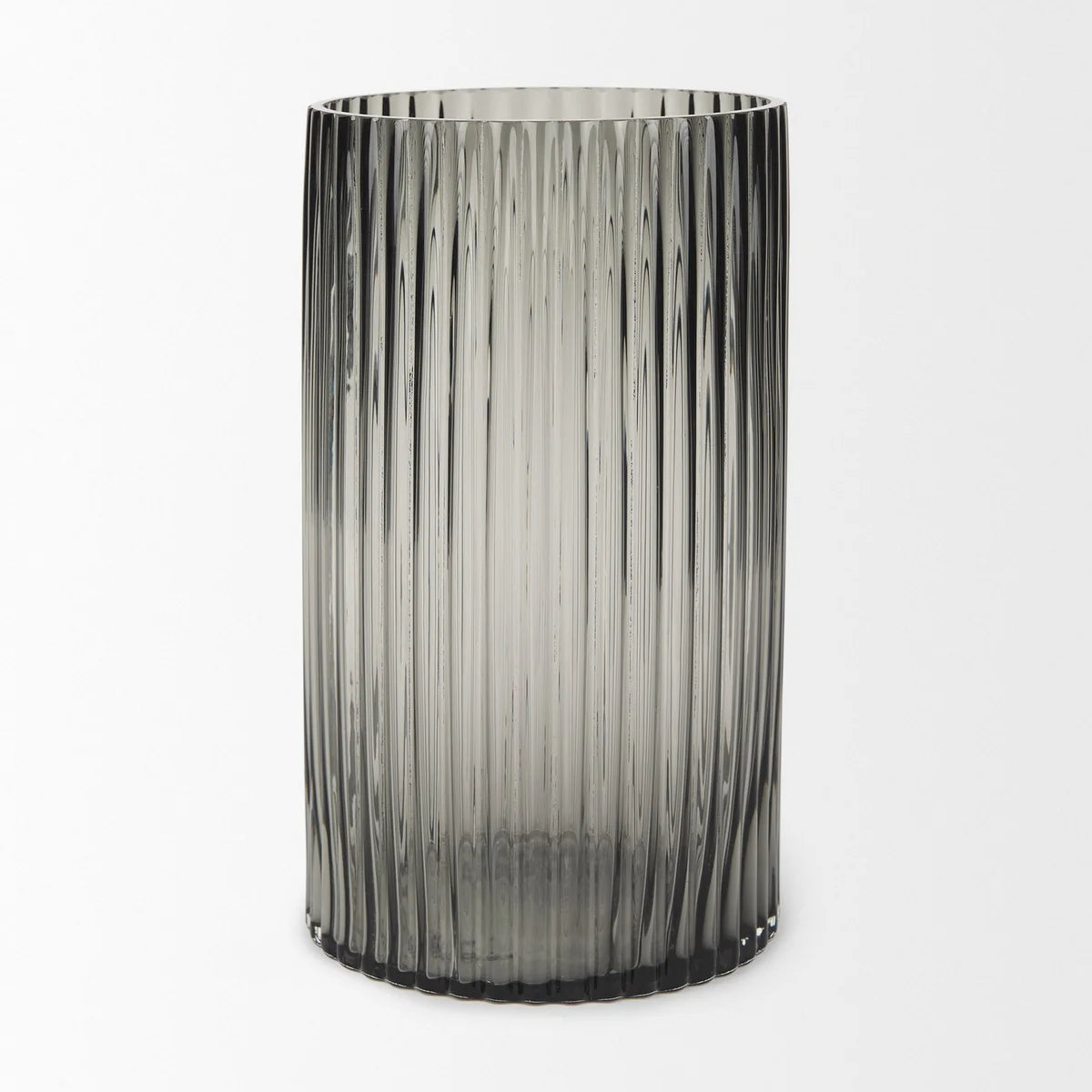 Dawn Tall Smokey Black Ribbed Glass Vase - Elegant Fluted Design for Stunning Home Décor Accents