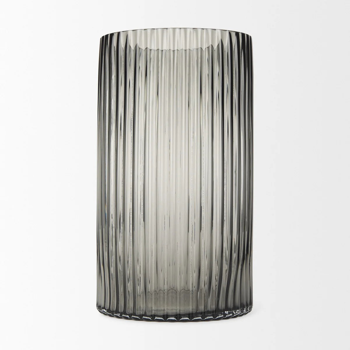 Dawn Tall Smokey Black Ribbed Glass Vase - Elegant Fluted Design for Stunning Home Décor Accents