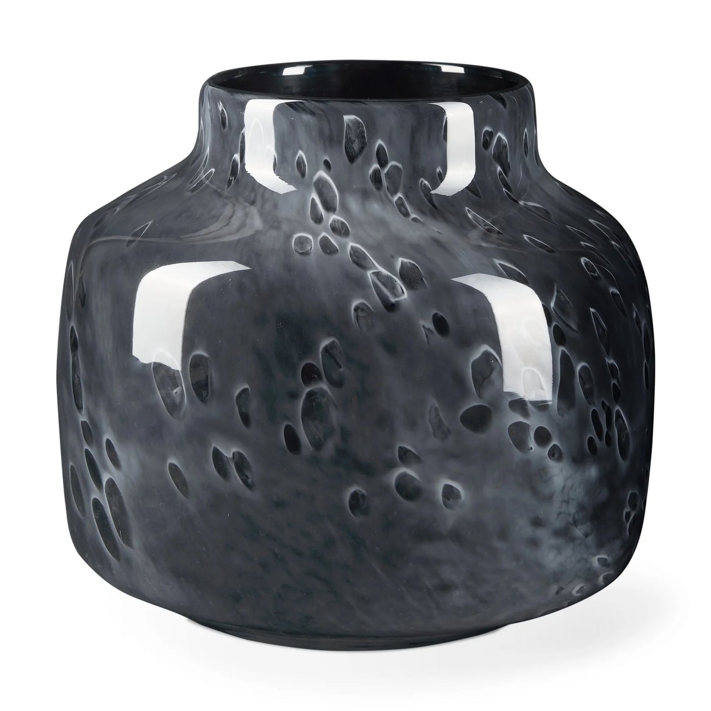 Masai Stunning Black Mottled Glass Vase - Thick, Polished Design with Unique Milky Haze Finish
