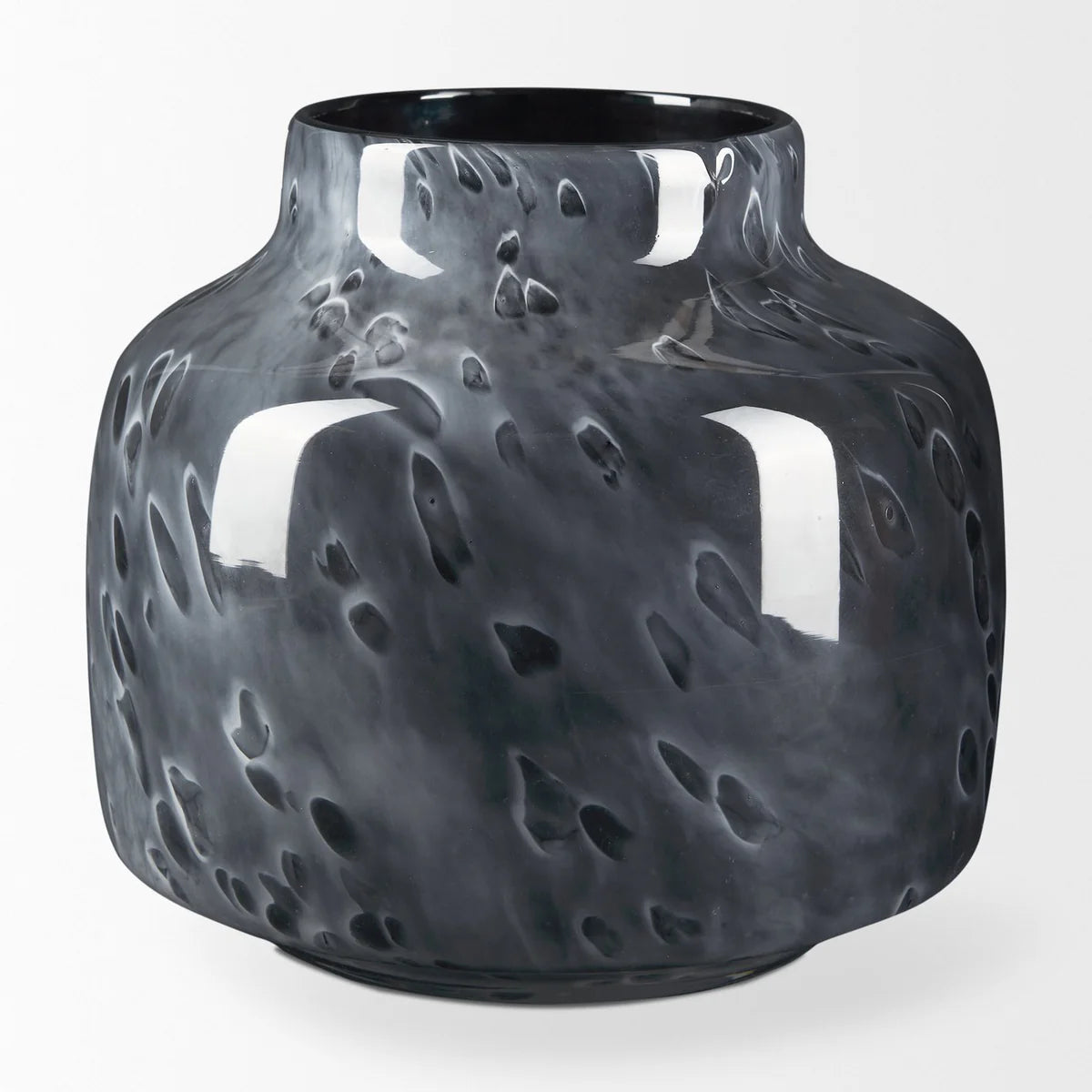 Masai Stunning Black Mottled Glass Vase - Thick, Polished Design with Unique Milky Haze Finish