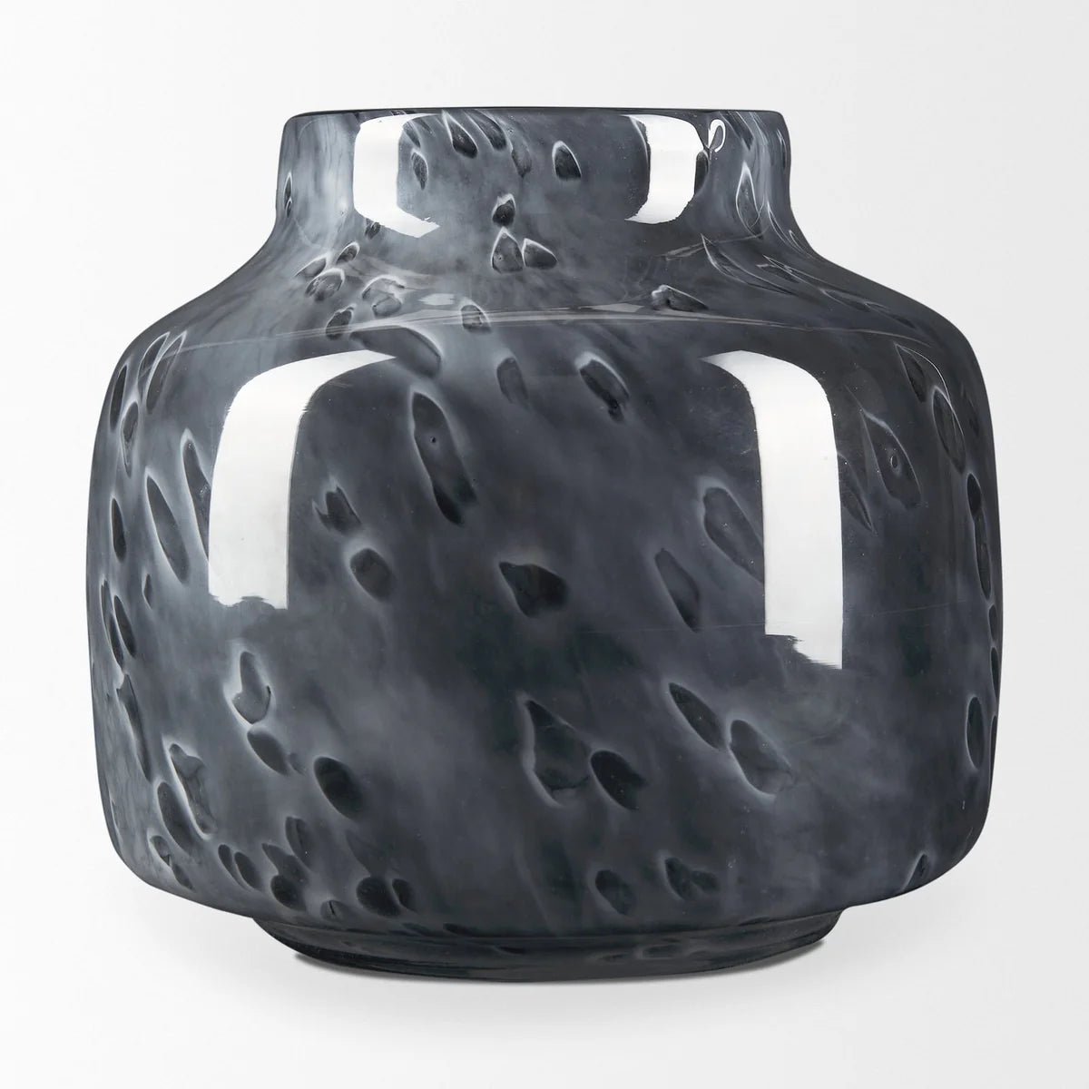 Masai Stunning Black Mottled Glass Vase - Thick, Polished Design with Unique Milky Haze Finish