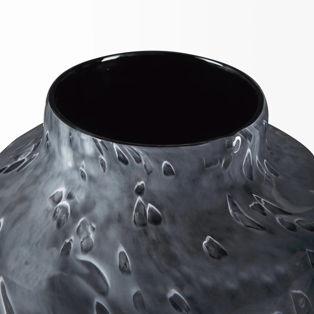 Masai Stunning Black Mottled Glass Vase - Thick, Polished Design with Unique Milky Haze Finish