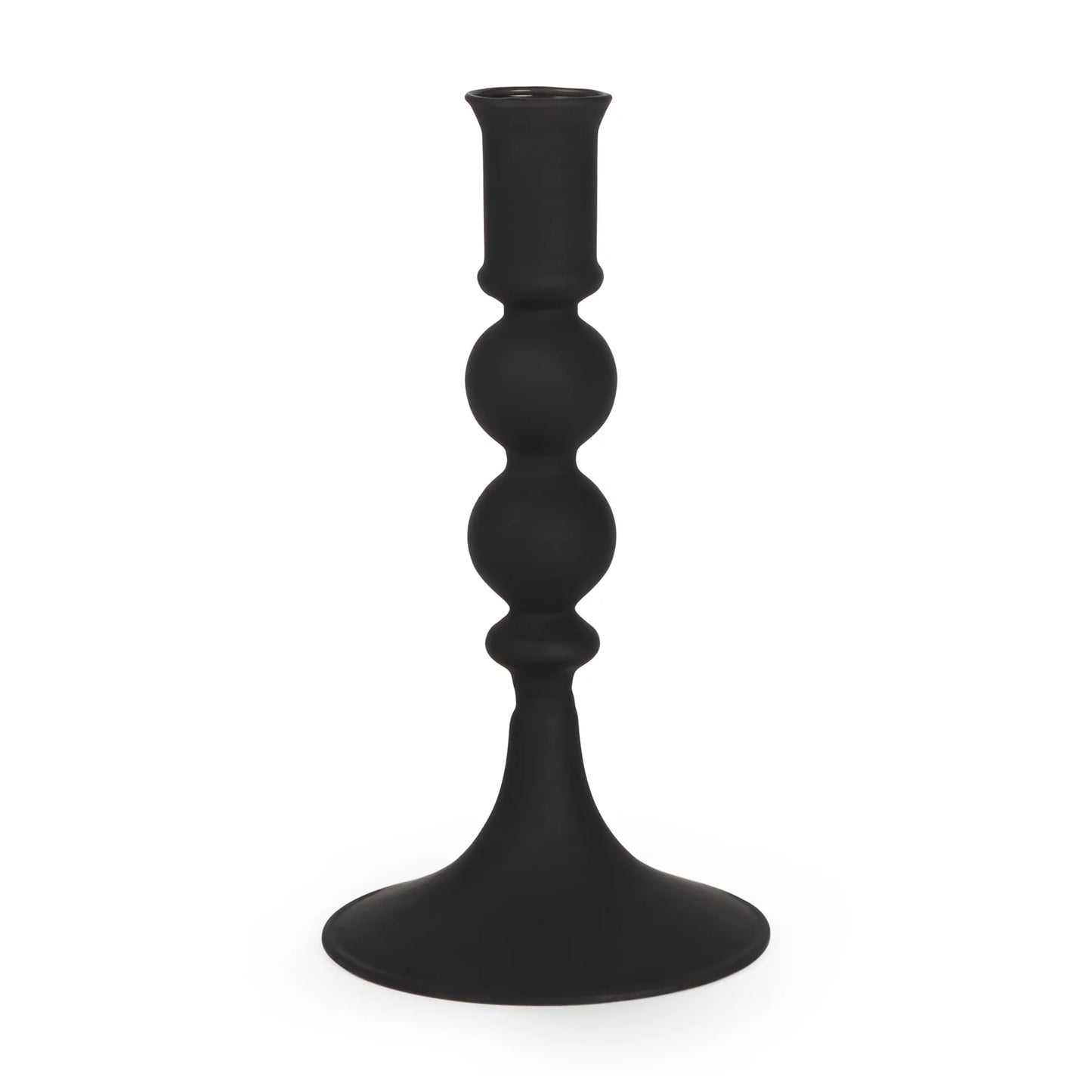 Haute Small Matte Black Blown Glass Candlestick Holder β Elegant Home Decor for Modern Spaces