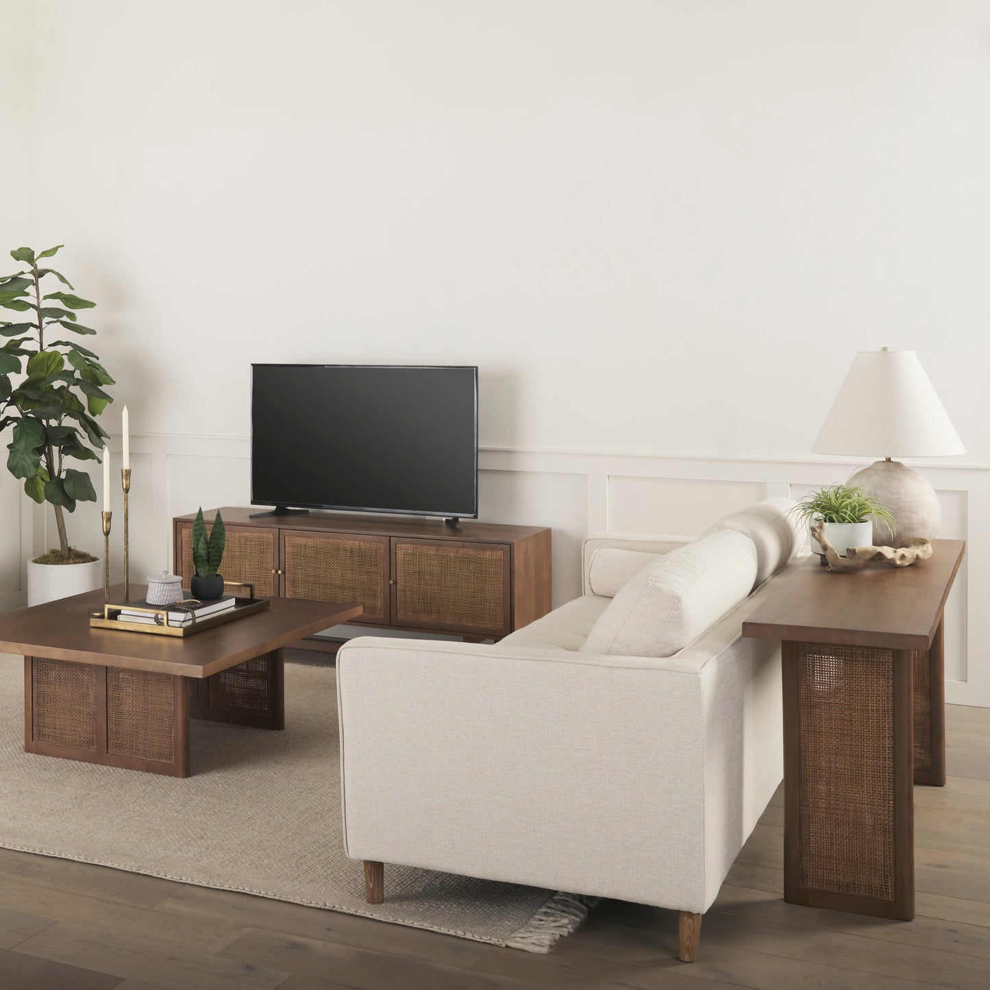 Grier Medium Brown Solid Wood with Cane Media Console - Elegant Design for Stylish Entertainment Spaces and Cozy Living Rooms