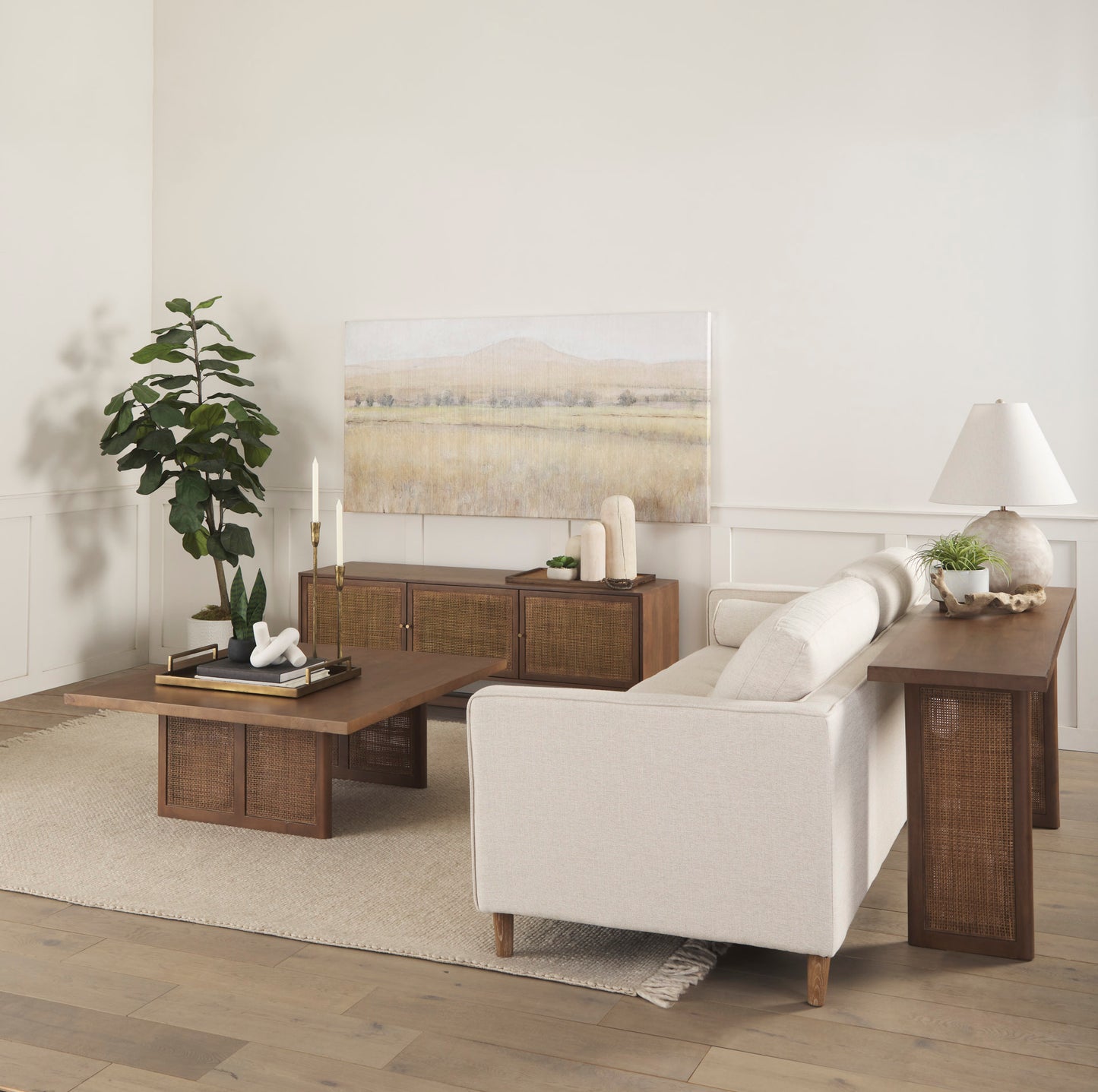 Grier Medium Brown Solid Wood with Cane Media Console - Elegant Design for Stylish Entertainment Spaces and Cozy Living Rooms
