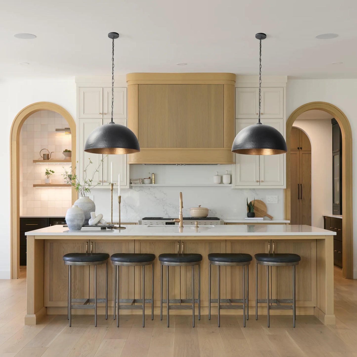Karina Pendant Light – Nostalgic Hammered Dome Design with Antique Brass Finish for Modern Spaces – 24" Round Brass-tone Metal