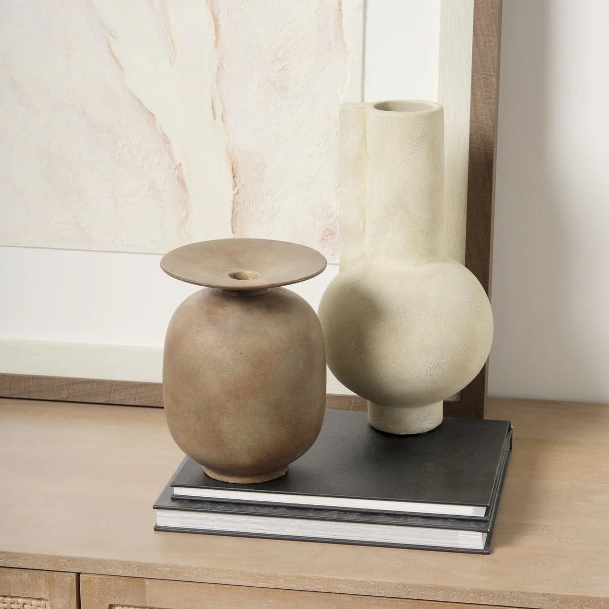 Rylee 7.7H Sculptural Medium Brown Ceramic Vase with Unique Brushed Rusty Finish for Home Décor
