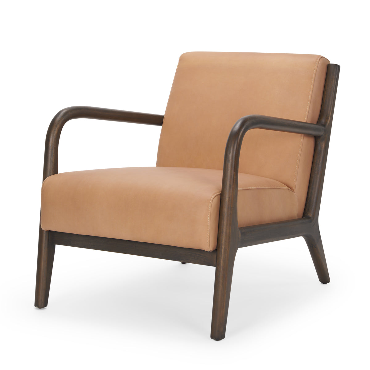 Cashel Accent Chair W Dark Brown Wood and Tan Genuine Leather