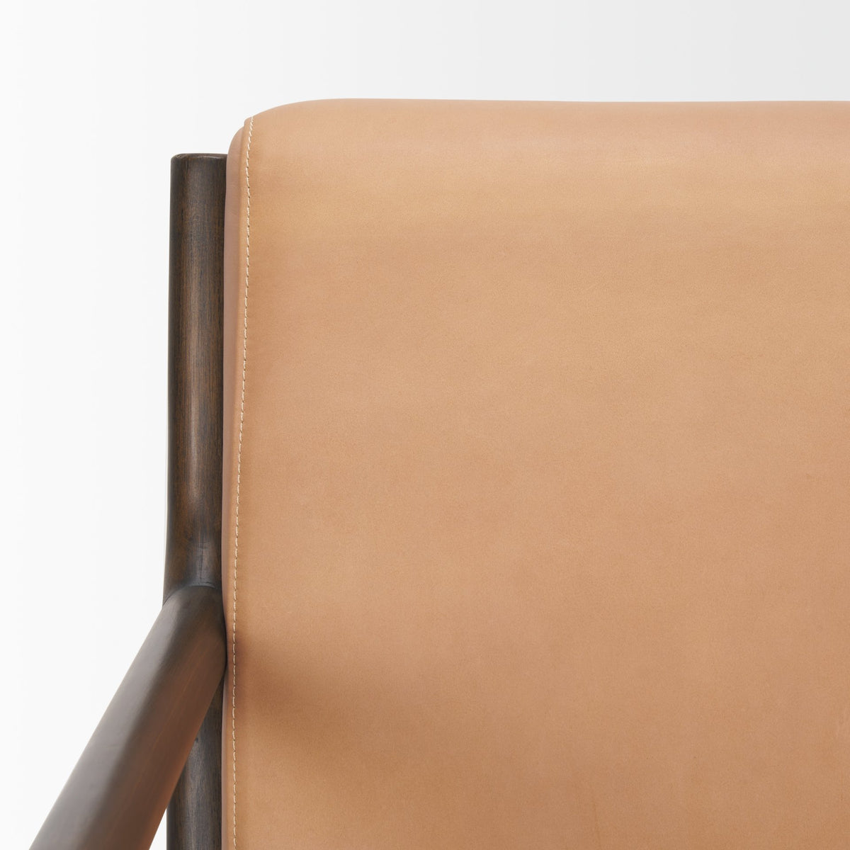 Cashel Accent Chair W Dark Brown Wood and Tan Genuine Leather