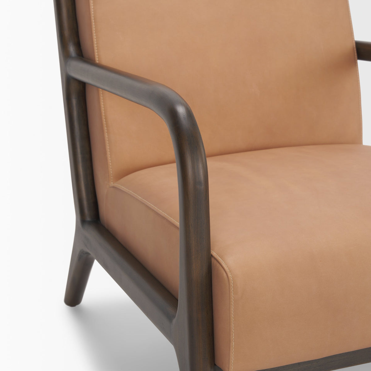 Cashel Accent Chair W Dark Brown Wood and Tan Genuine Leather