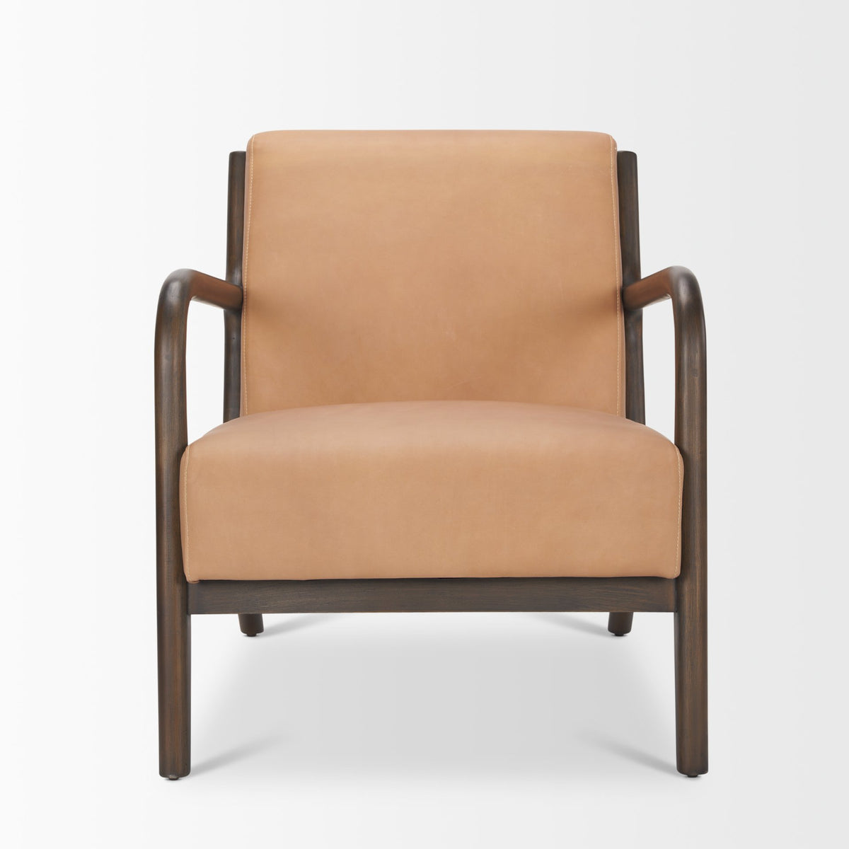 Cashel Accent Chair W Dark Brown Wood and Tan Genuine Leather