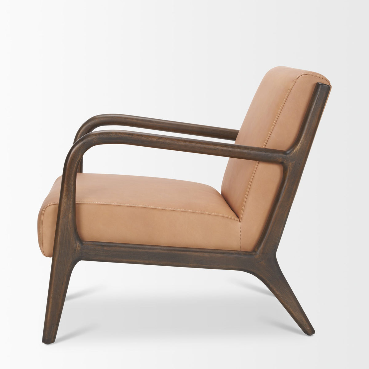 Cashel Accent Chair W Dark Brown Wood and Tan Genuine Leather