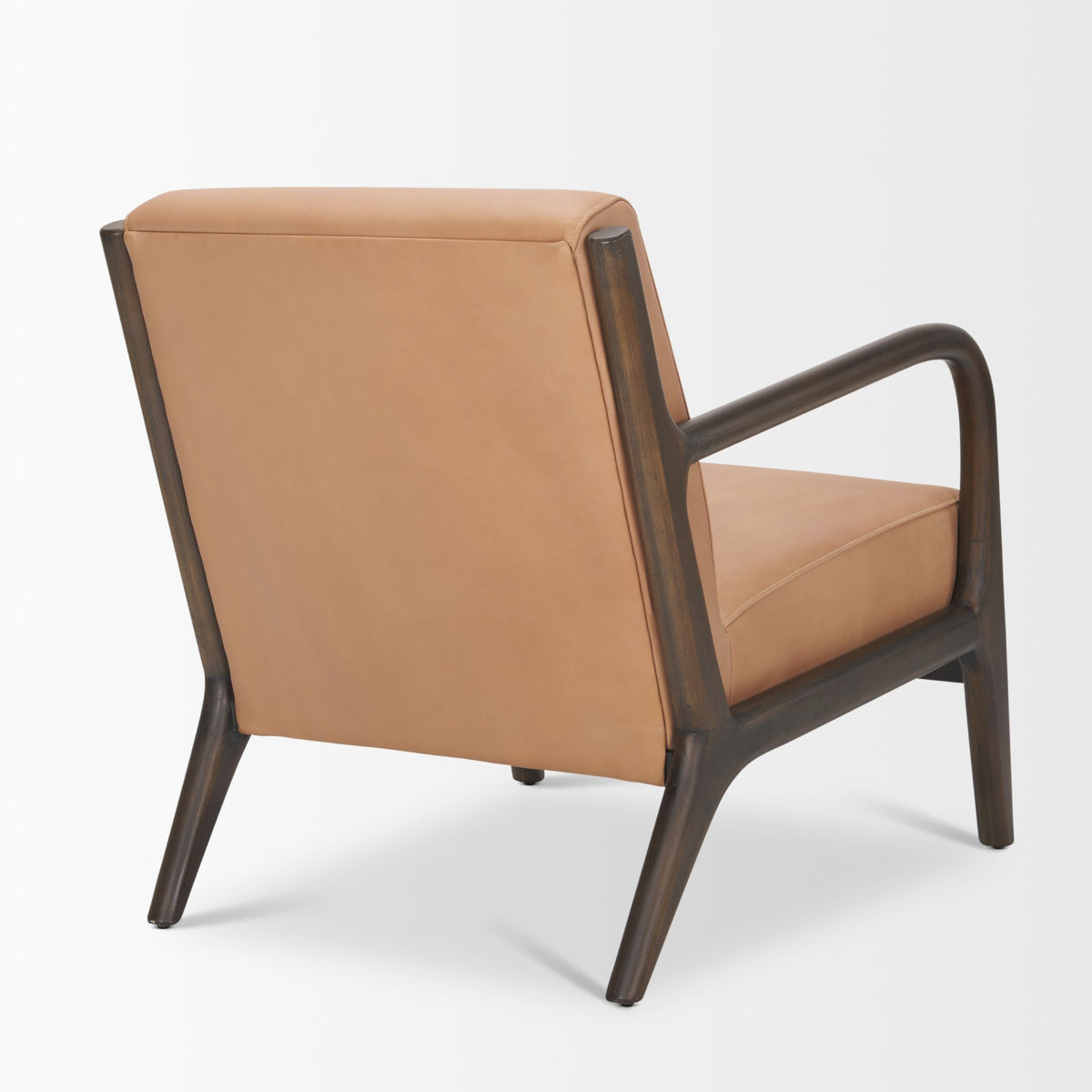 Cashel Accent Chair W Dark Brown Wood and Tan Genuine Leather