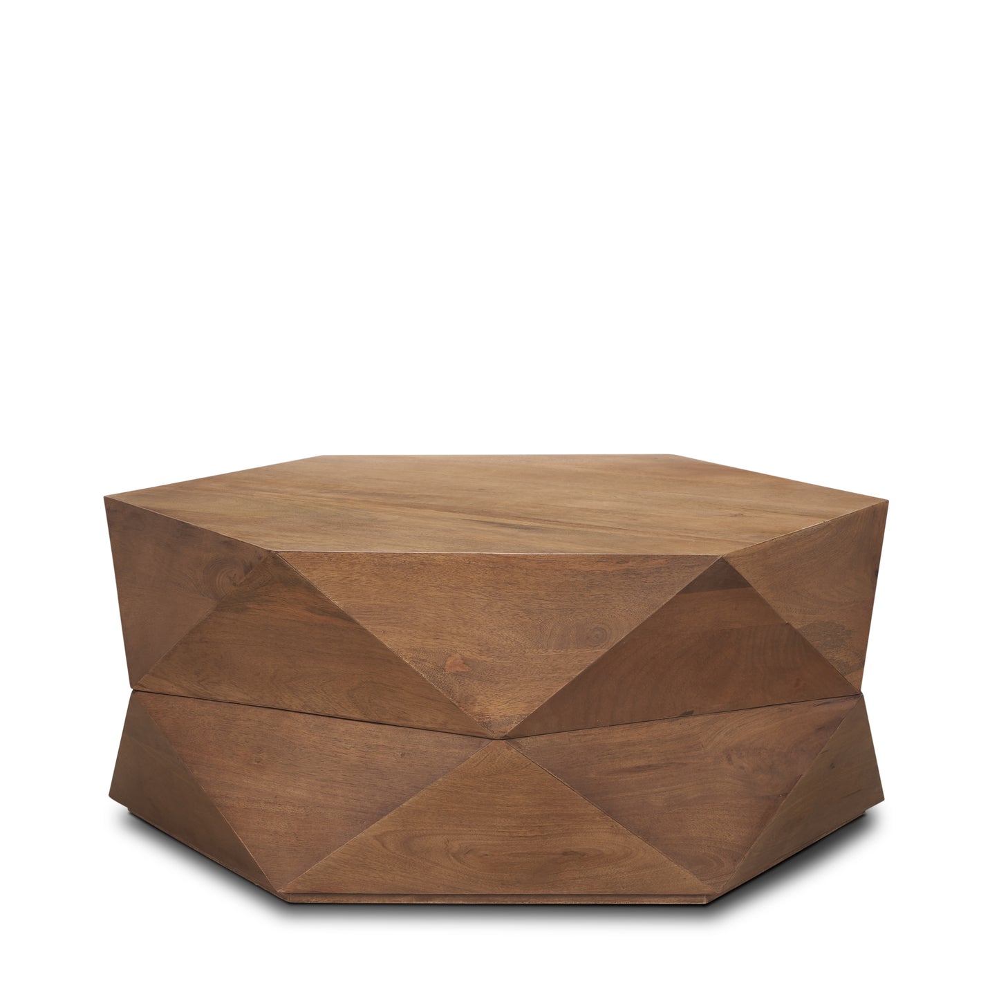 Arreto Hexagonal Hinged Solid Wood Top and Base Coffee Table - Unique and Stylish Living Room Piece
